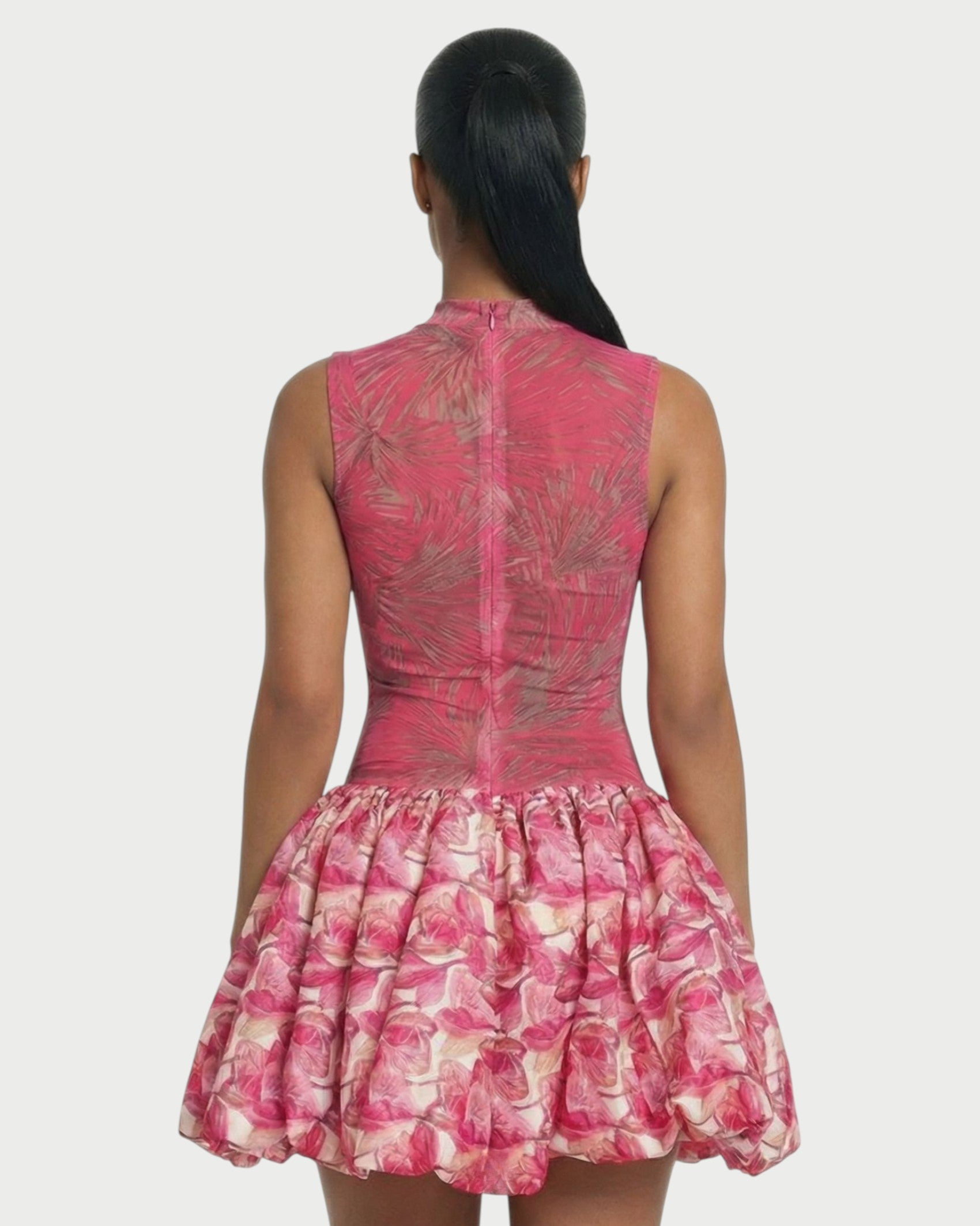 KNEO Floral Mesh Bubble Skirt Mini Dress