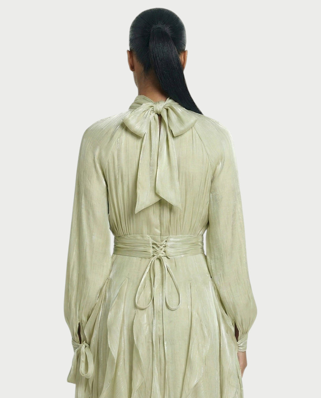 ELMA High-Neck Draped Ruffle Maxi Dress