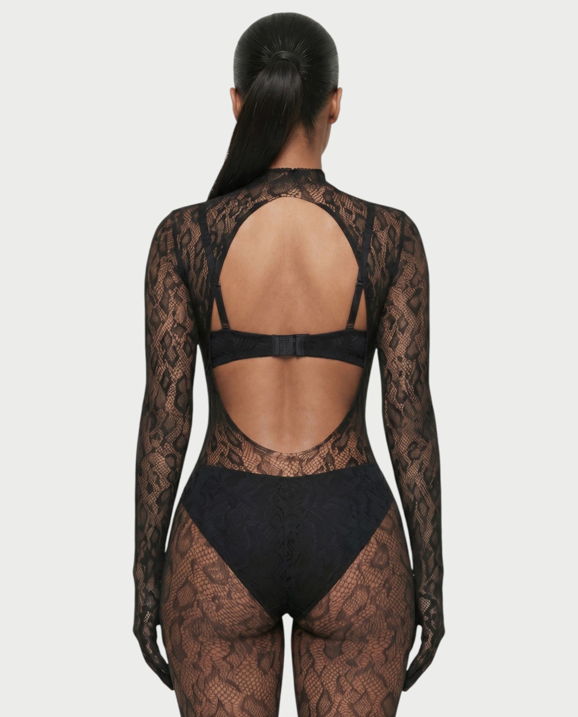AVILA Sheer Leopard Lace Bodycon Jumpsuit