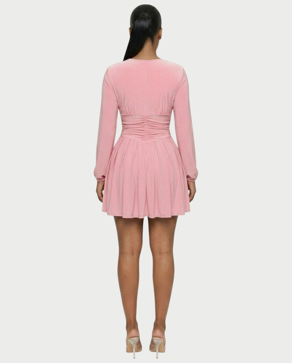 VINNA Ruched Waist-cinching Pleated Mini Dress