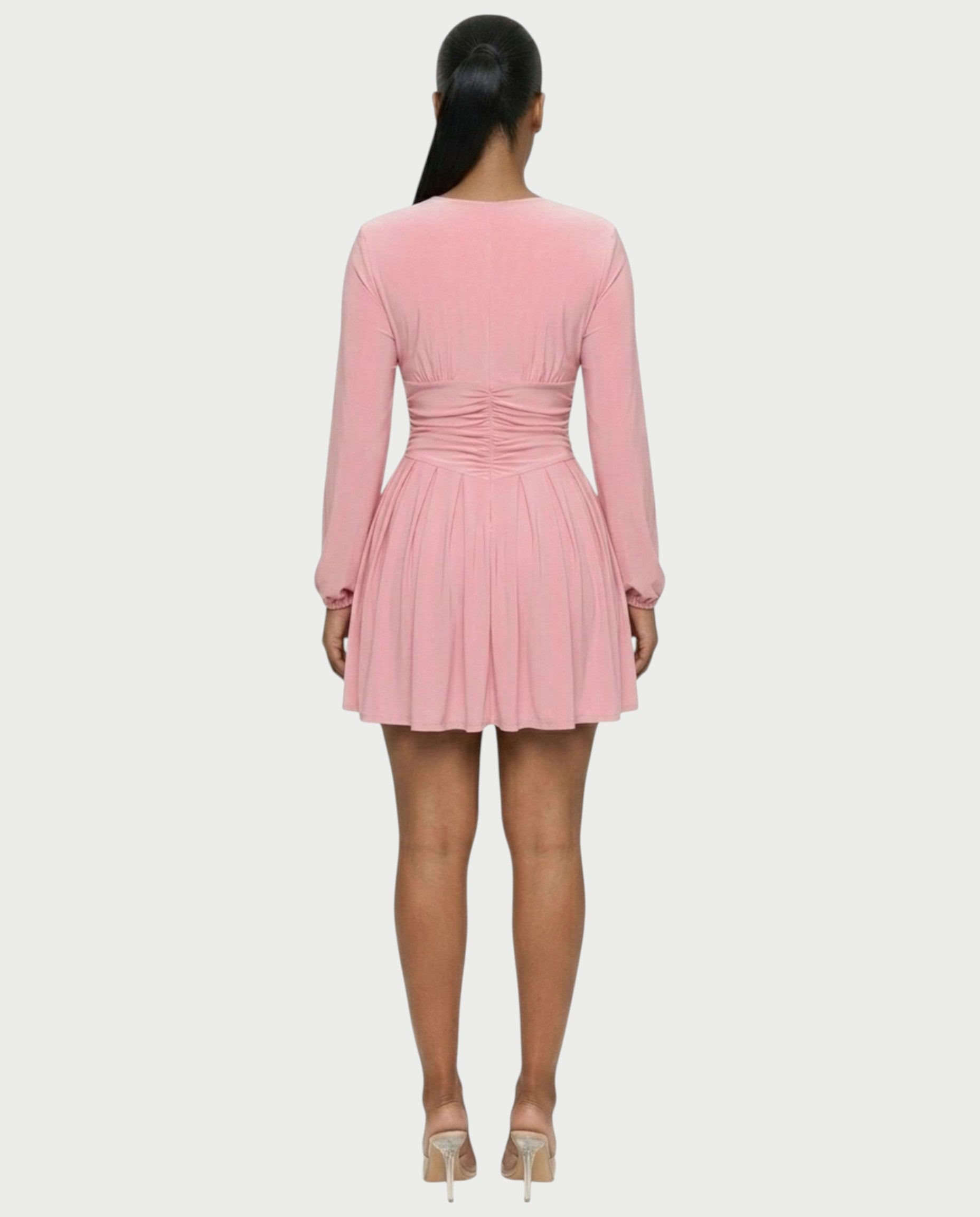 VINNA Ruched Waist-cinching Pleated Mini Dress