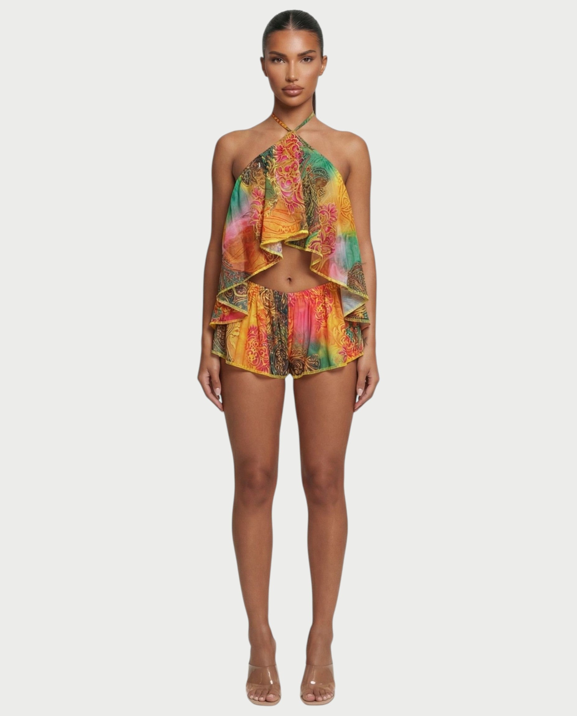 SEFAYA Backless Flowy Top & Shorts Set