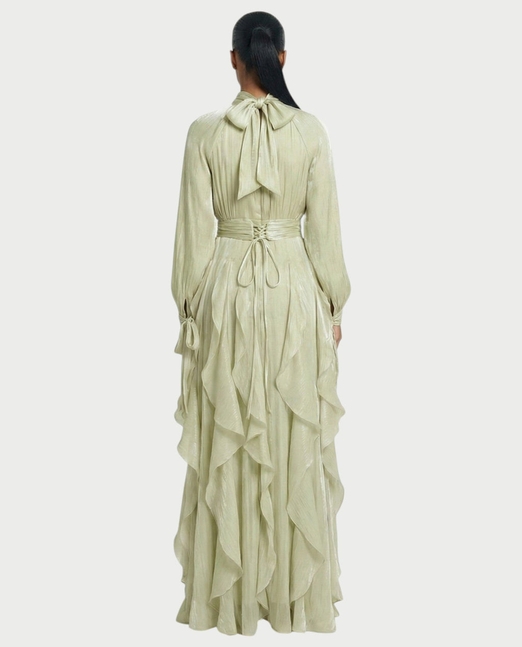 ELMA High-Neck Draped Ruffle Maxi Dress