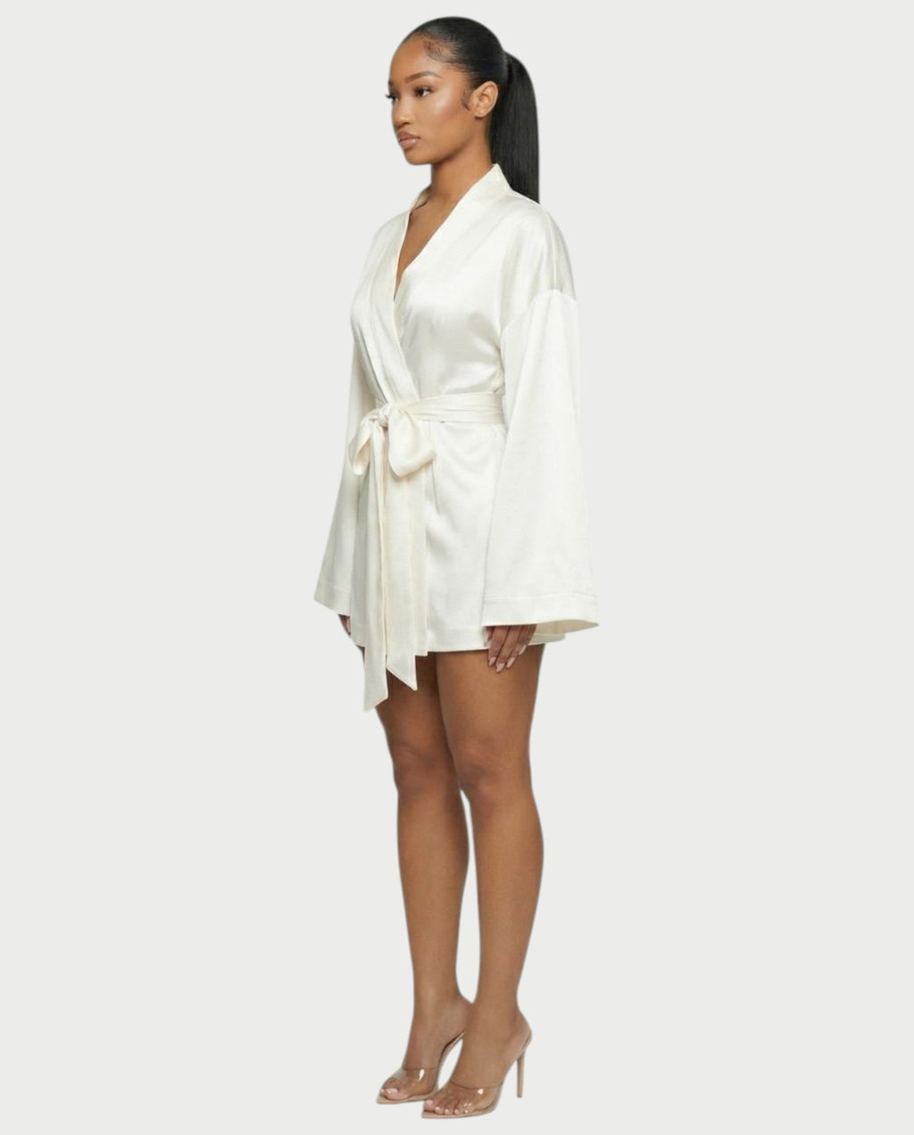 ARISSE Satin Wrap-Tie Mini Dress