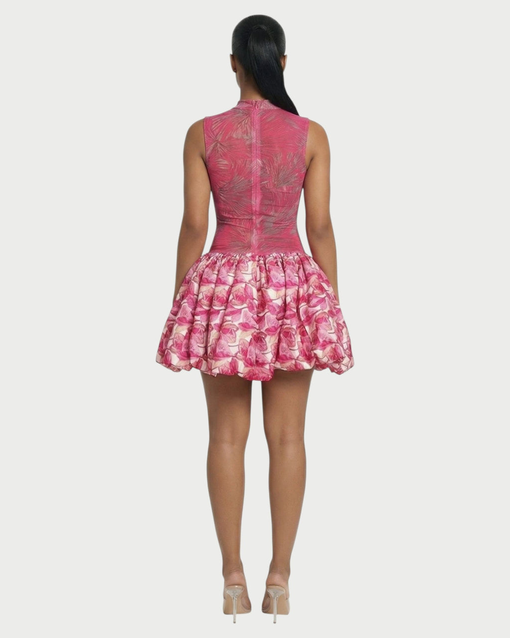 KNEO Floral Mesh Bubble Skirt Mini Dress