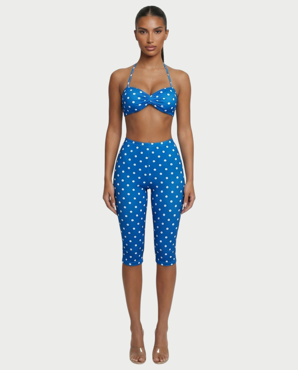 DARYA Polka Dot Bandeau Halter Top & Capri Pants Set