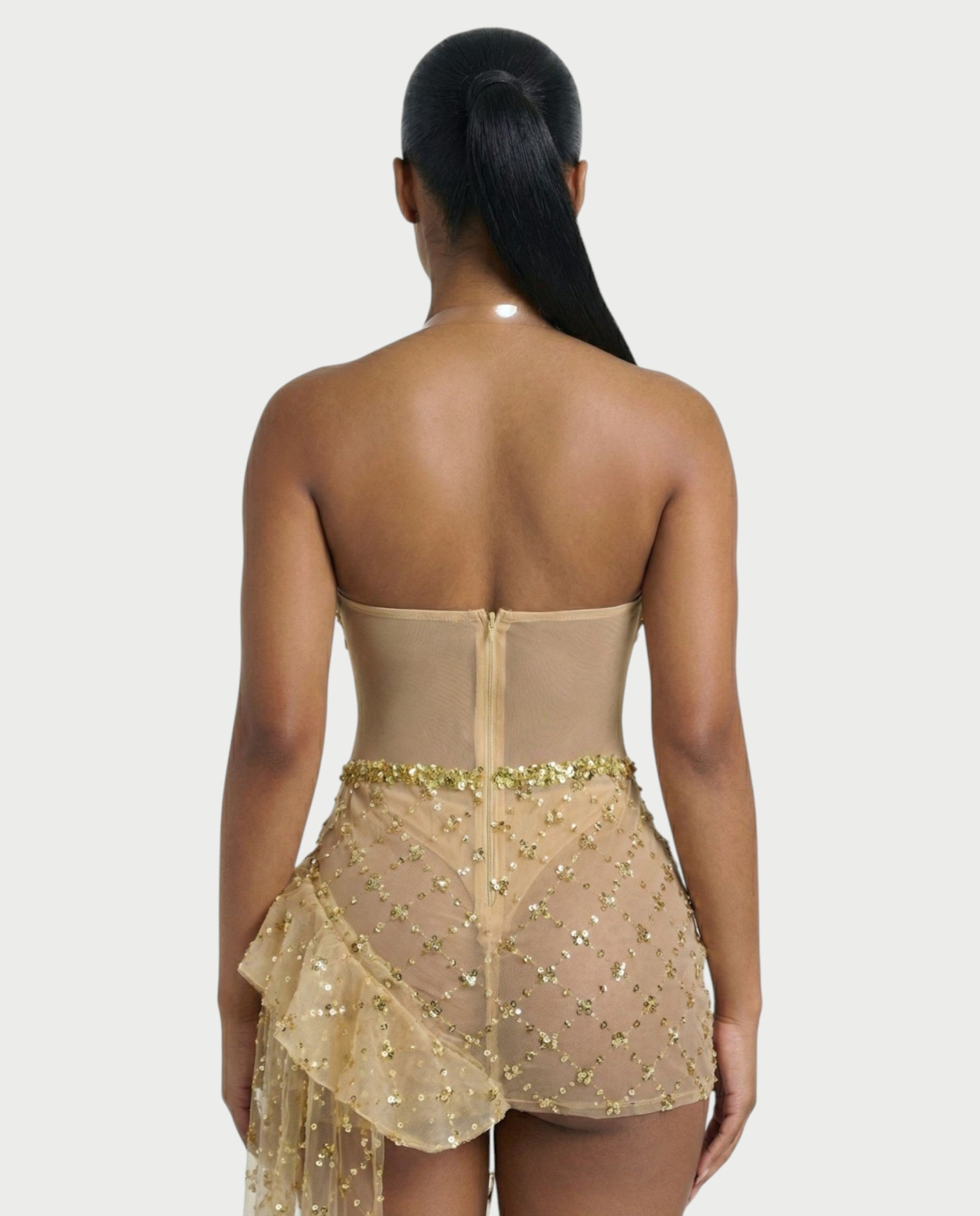 HESUYA Side Tulle Sequin Mini Dress