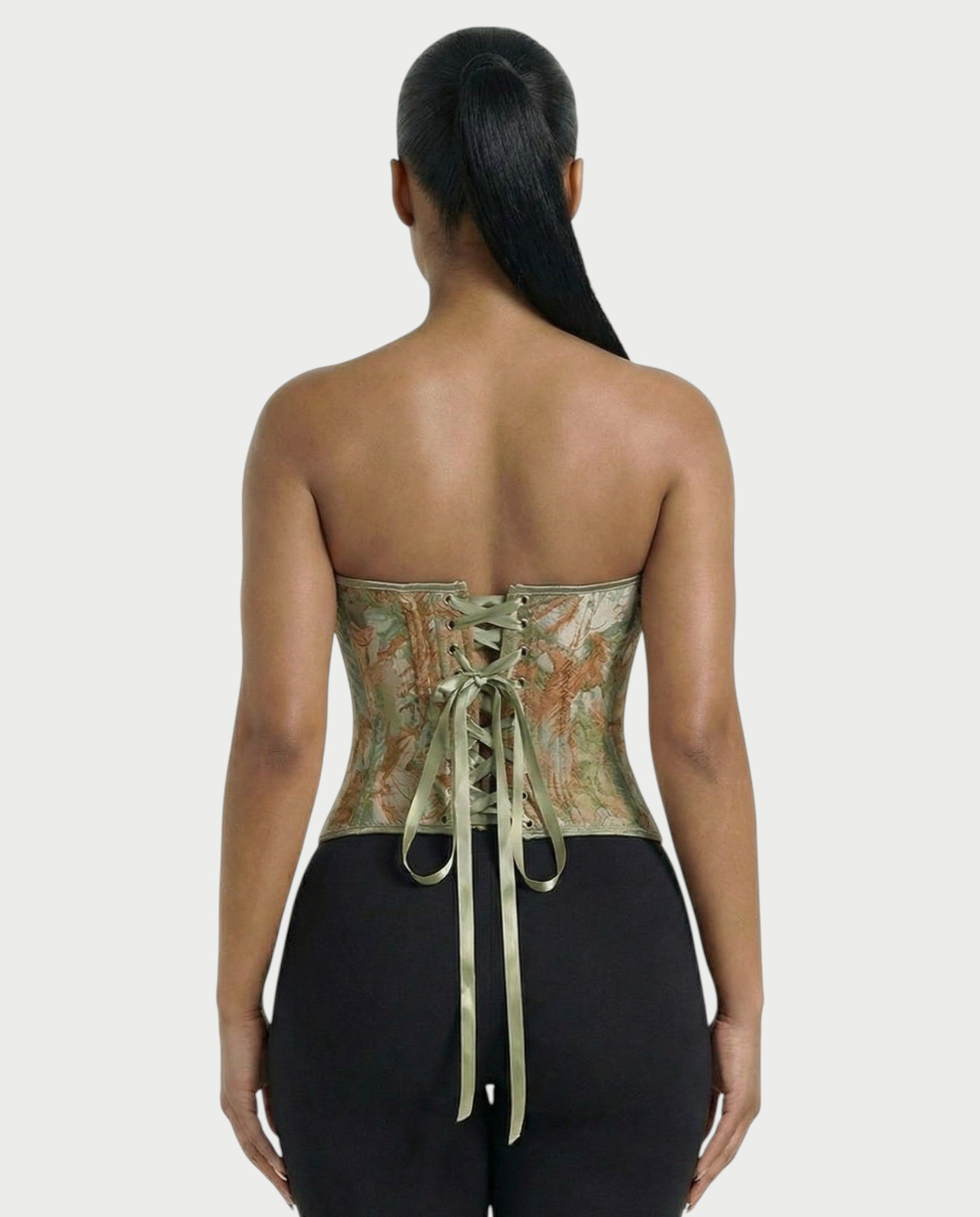SEPIA Sage Green Floral Tapestry Corset Top