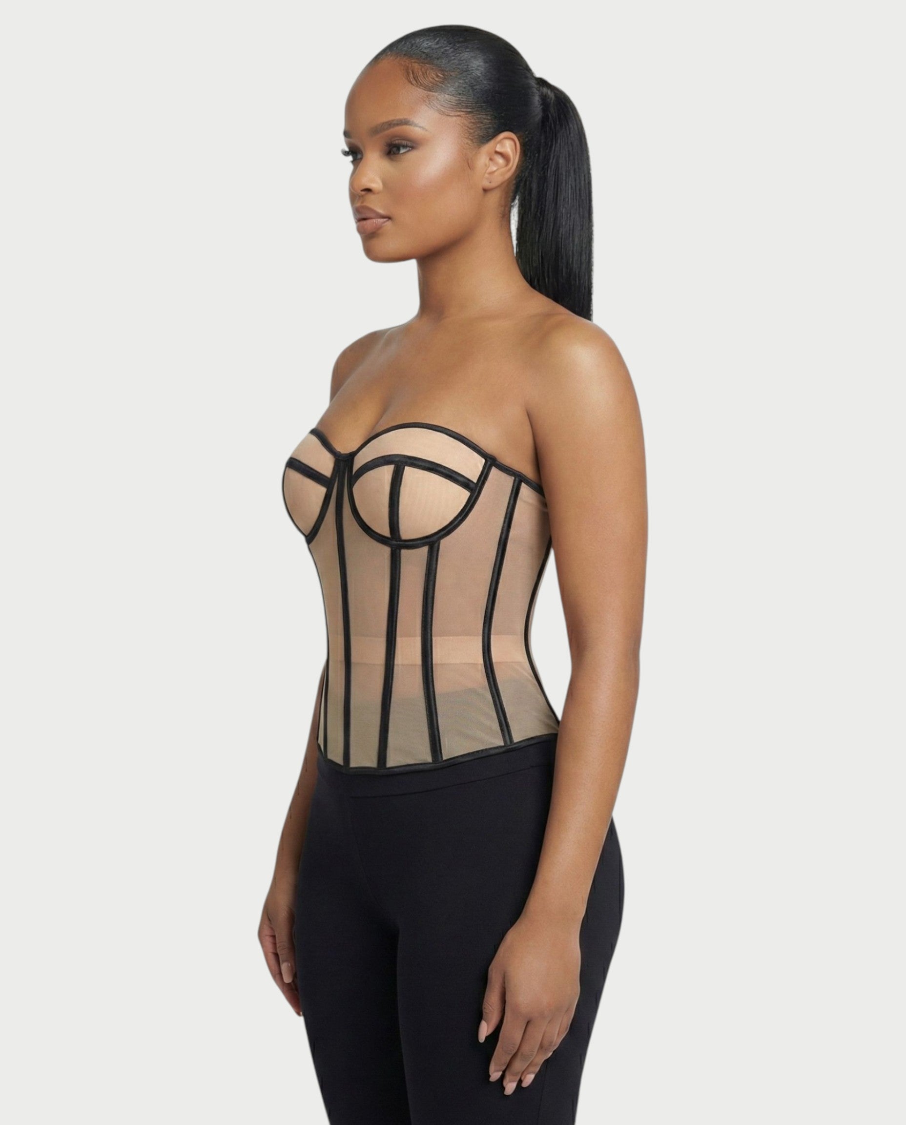 CAPHERA Sheer Mesh Boned Corset Top
