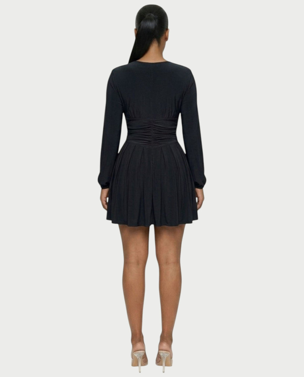 VINNA Ruched Waist-cinching Pleated Mini Dress