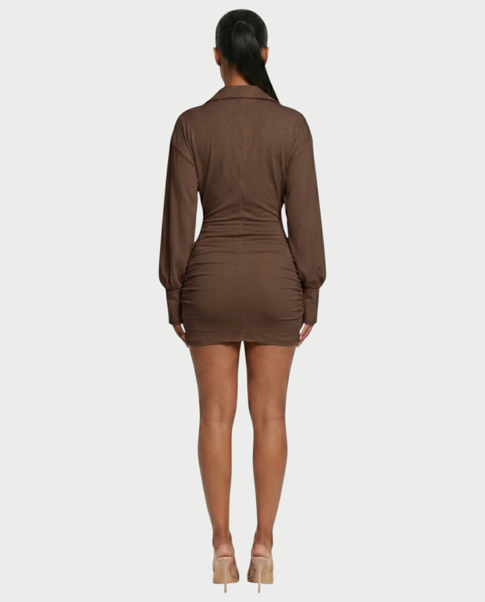 ALMINA Ruched Wrap Shirt Bodycon Mini Dress