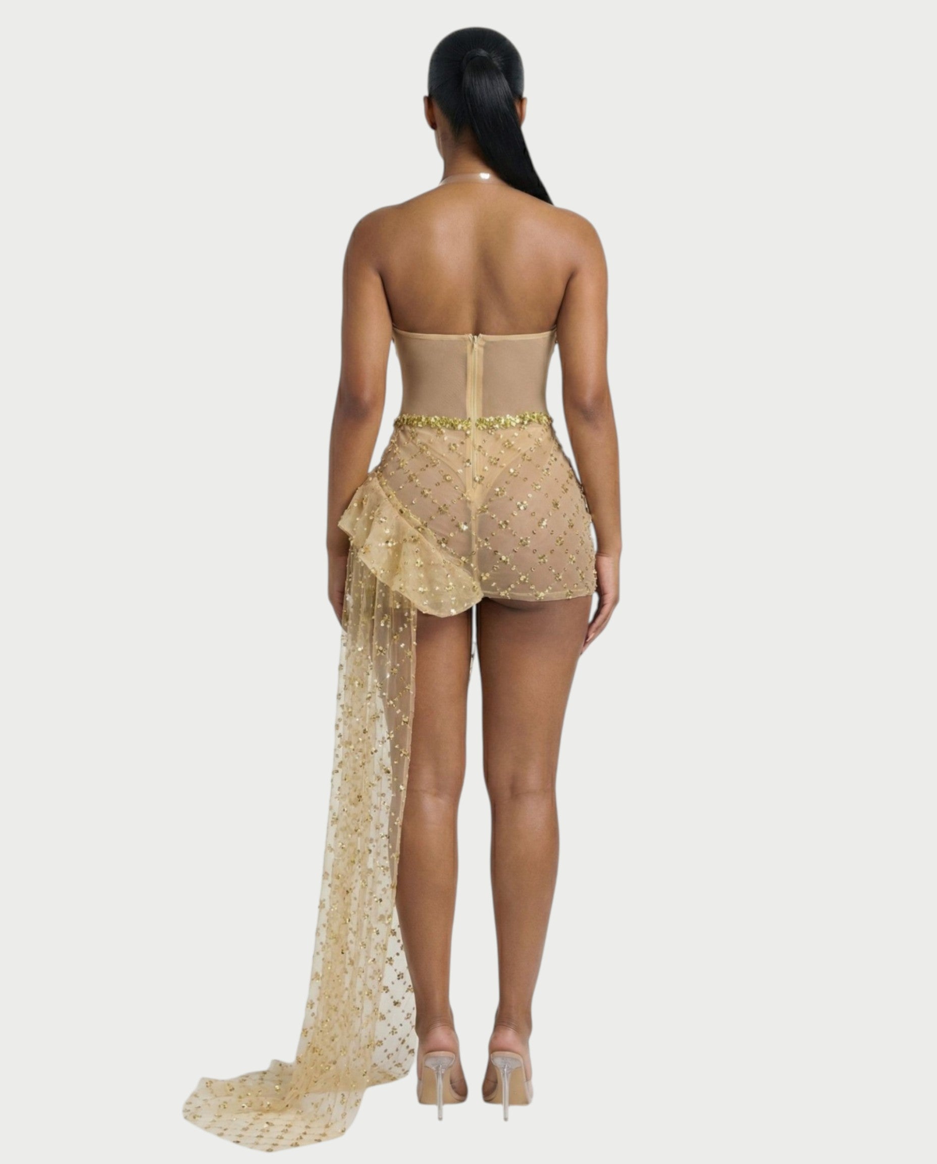 HESUYA Side Tulle Sequin Mini Dress