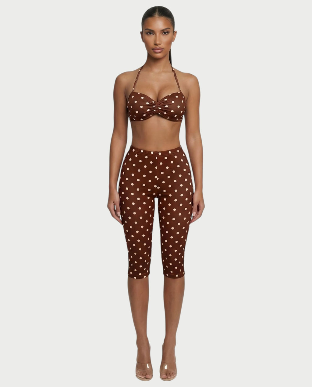 DARYA Polka Dot Bandeau Halter Top & Capri Pants Set