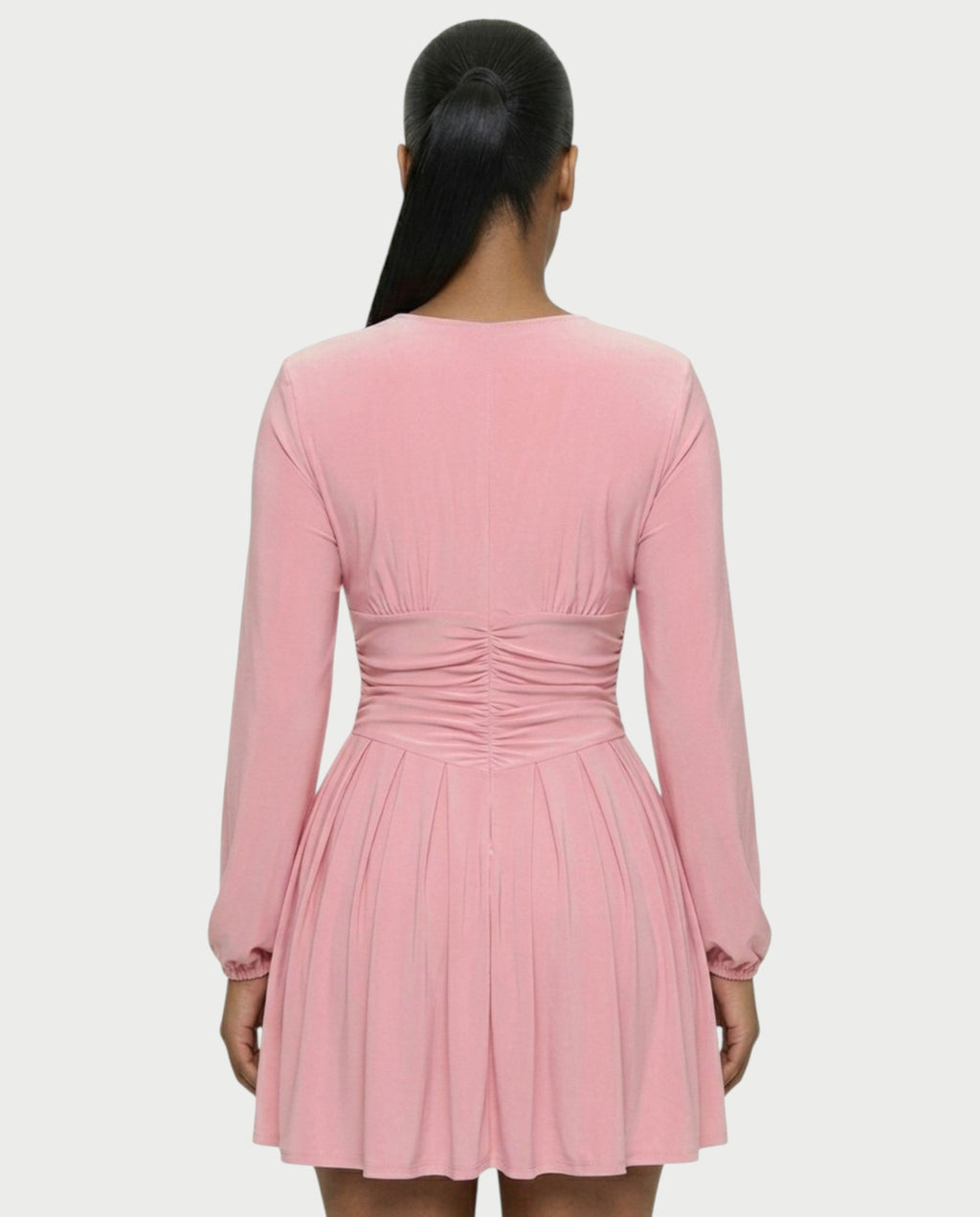 VINNA Ruched Waist-cinching Pleated Mini Dress