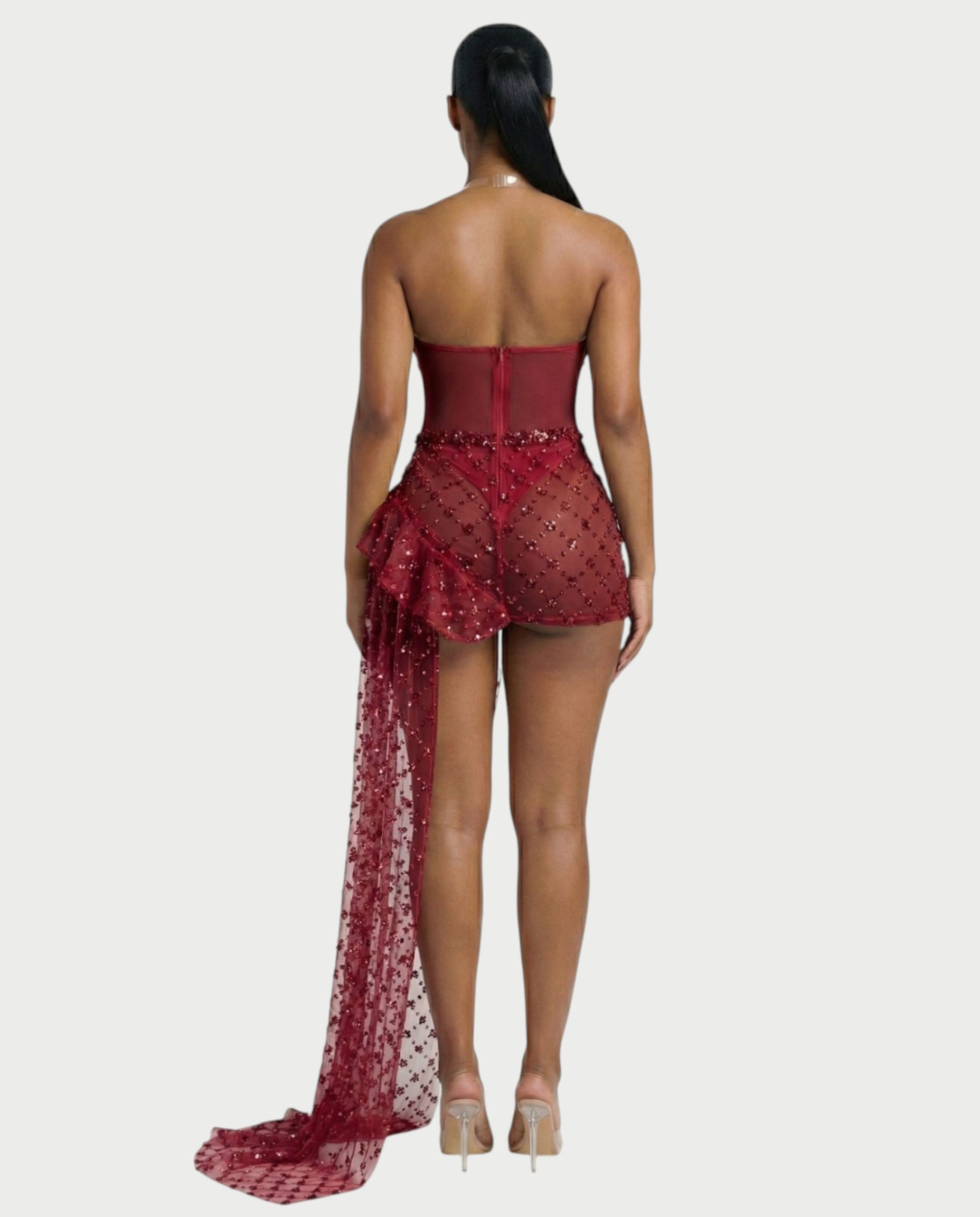 HESUYA Side Tulle Sequin Mini Dress