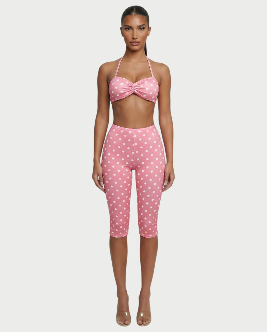 DARYA Polka Dot Bandeau Halter Top & Capri Pants Set
