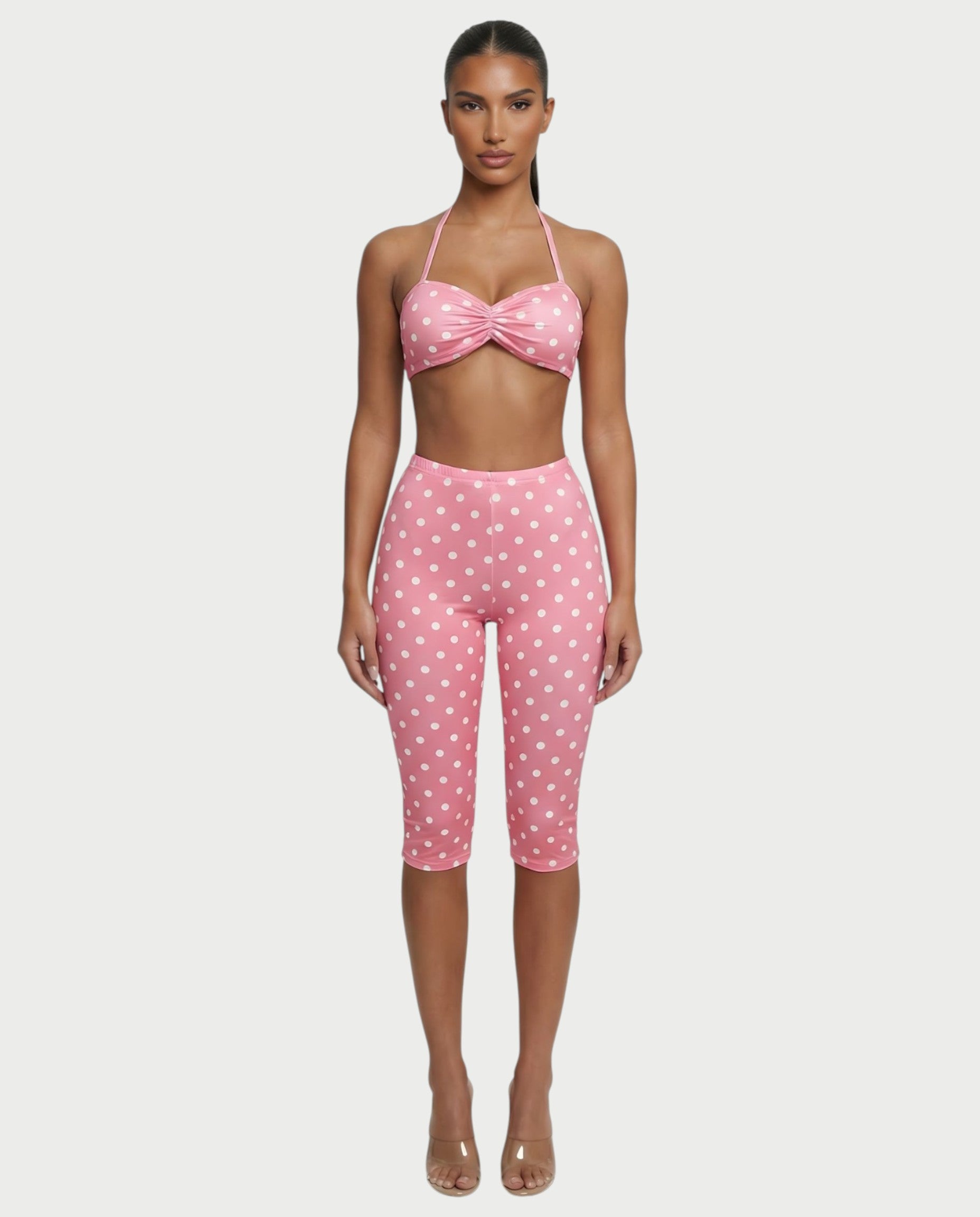 DARYA Polka Dot Bandeau Halter Top & Capri Pants Set