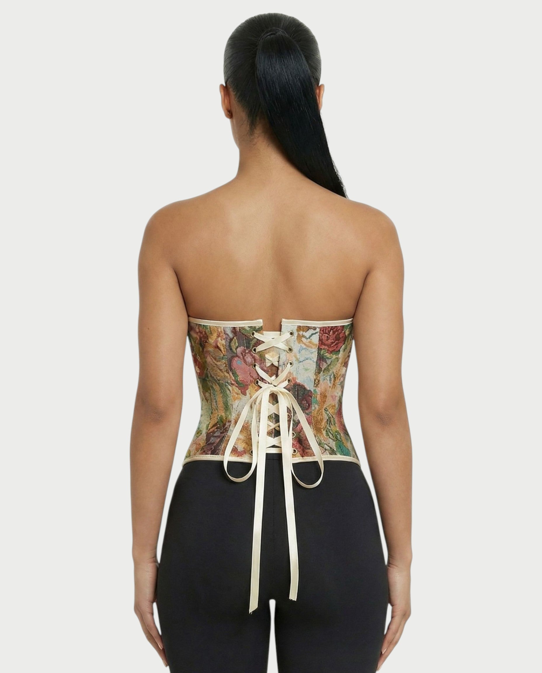 CARMINE Crimson Floral Tapestry Corset Top