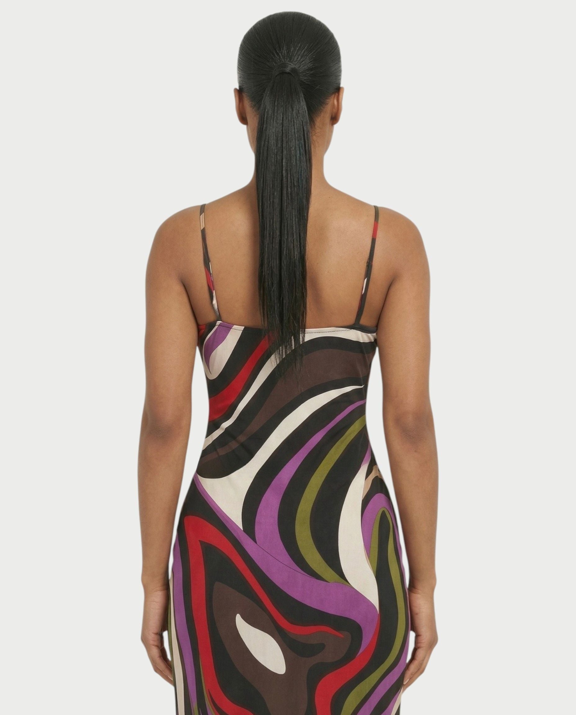 ROMEYA Abstract Swirl Print Bodycon Maxi Dress