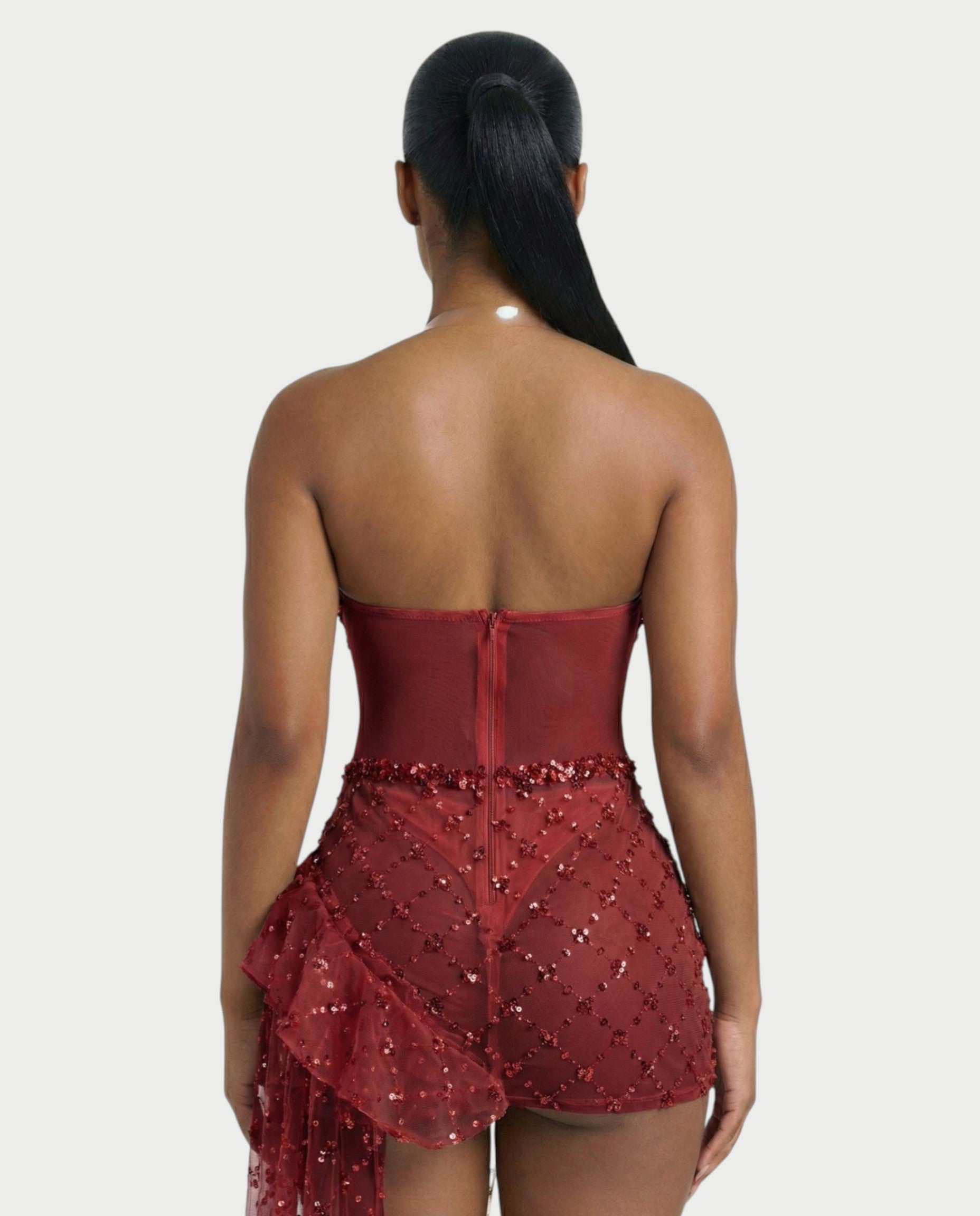 HESUYA Side Tulle Sequin Mini Dress