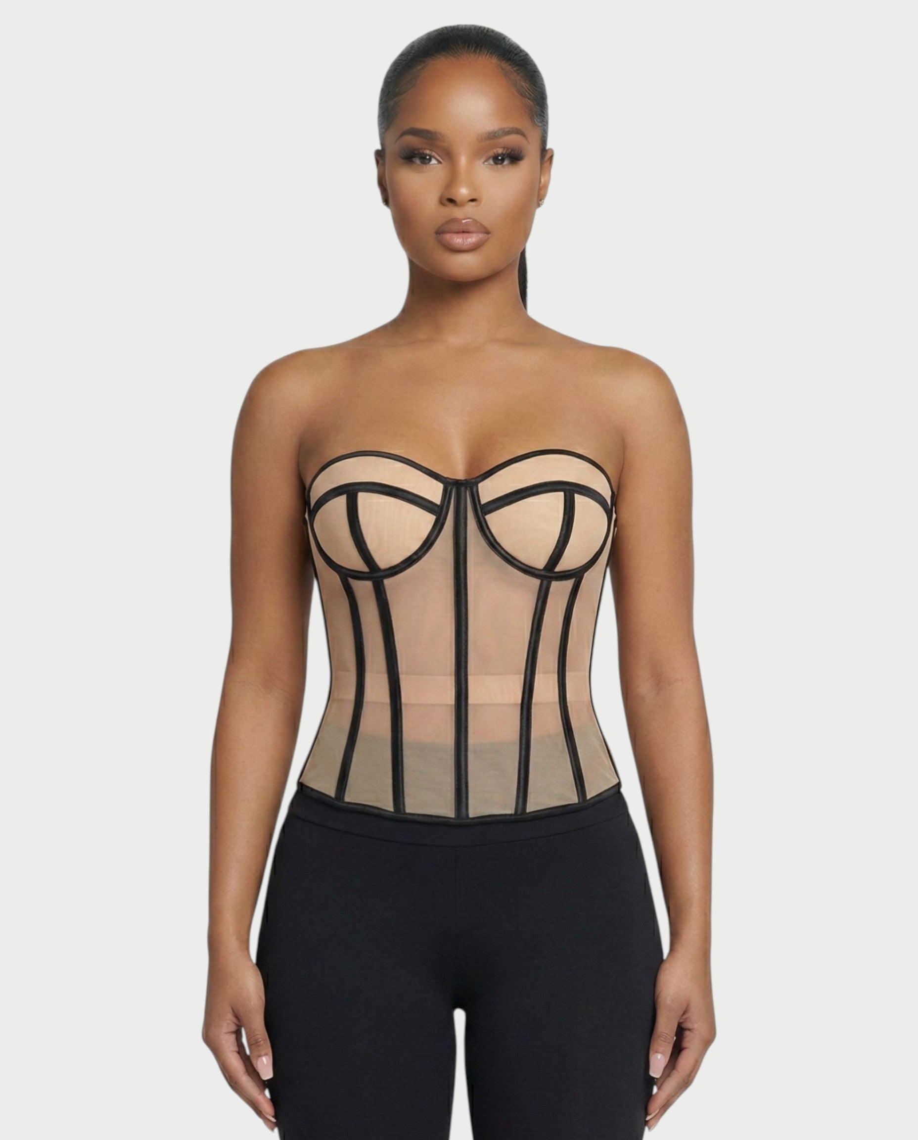 CAPHERA Sheer Mesh Boned Corset Top