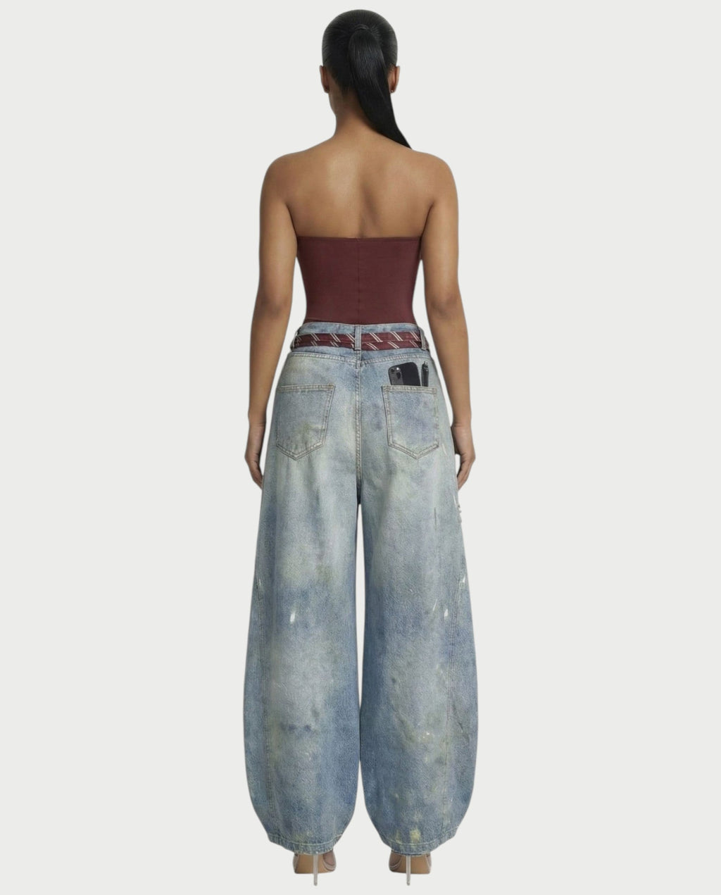 LORETA Graphic Tie Oversized Denim Pants