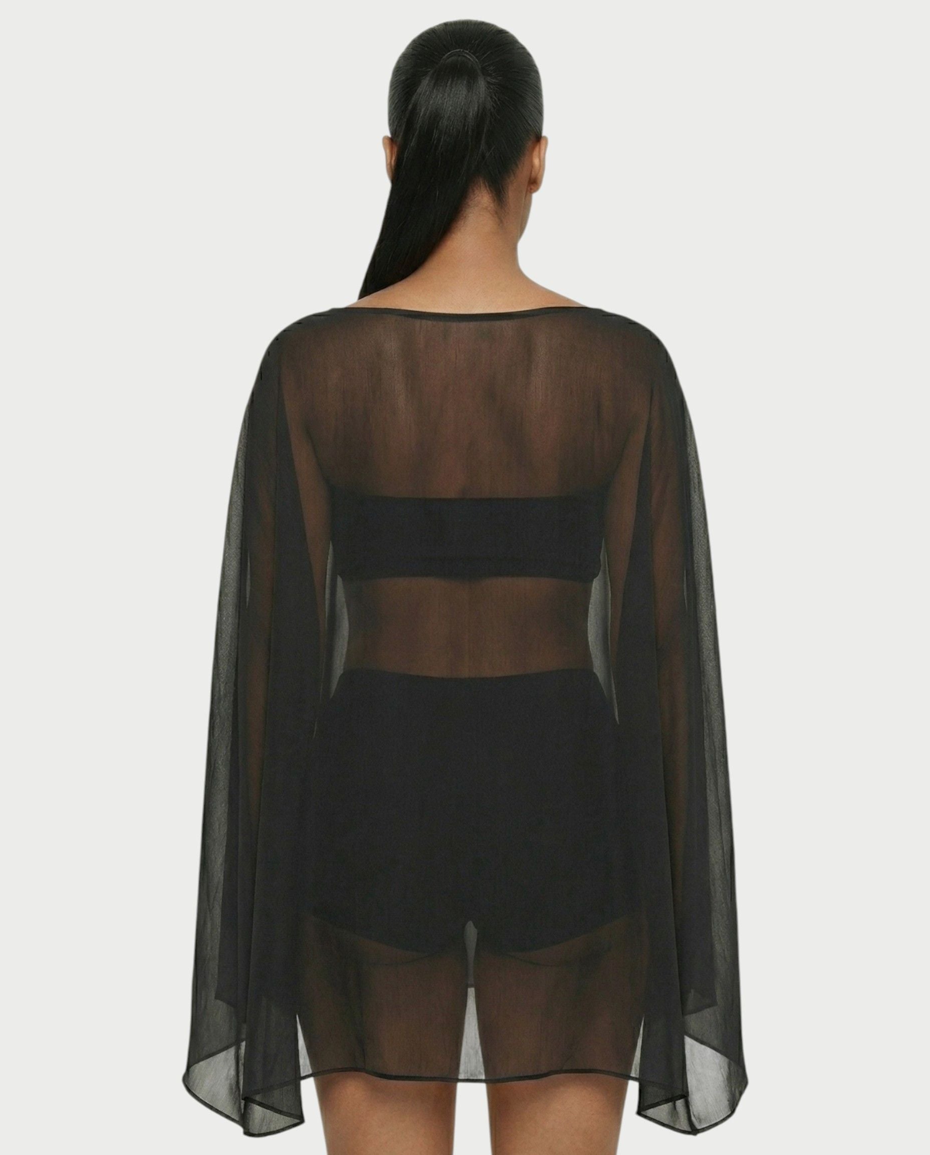 ALMIRA Sheer Mesh Blouse Cover-Up Top