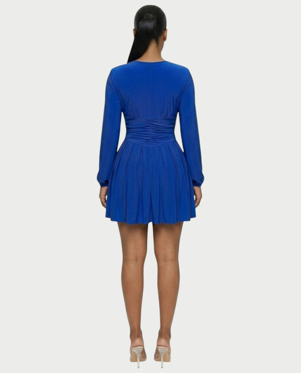 VINNA Ruched Waist-cinching Pleated Mini Dress