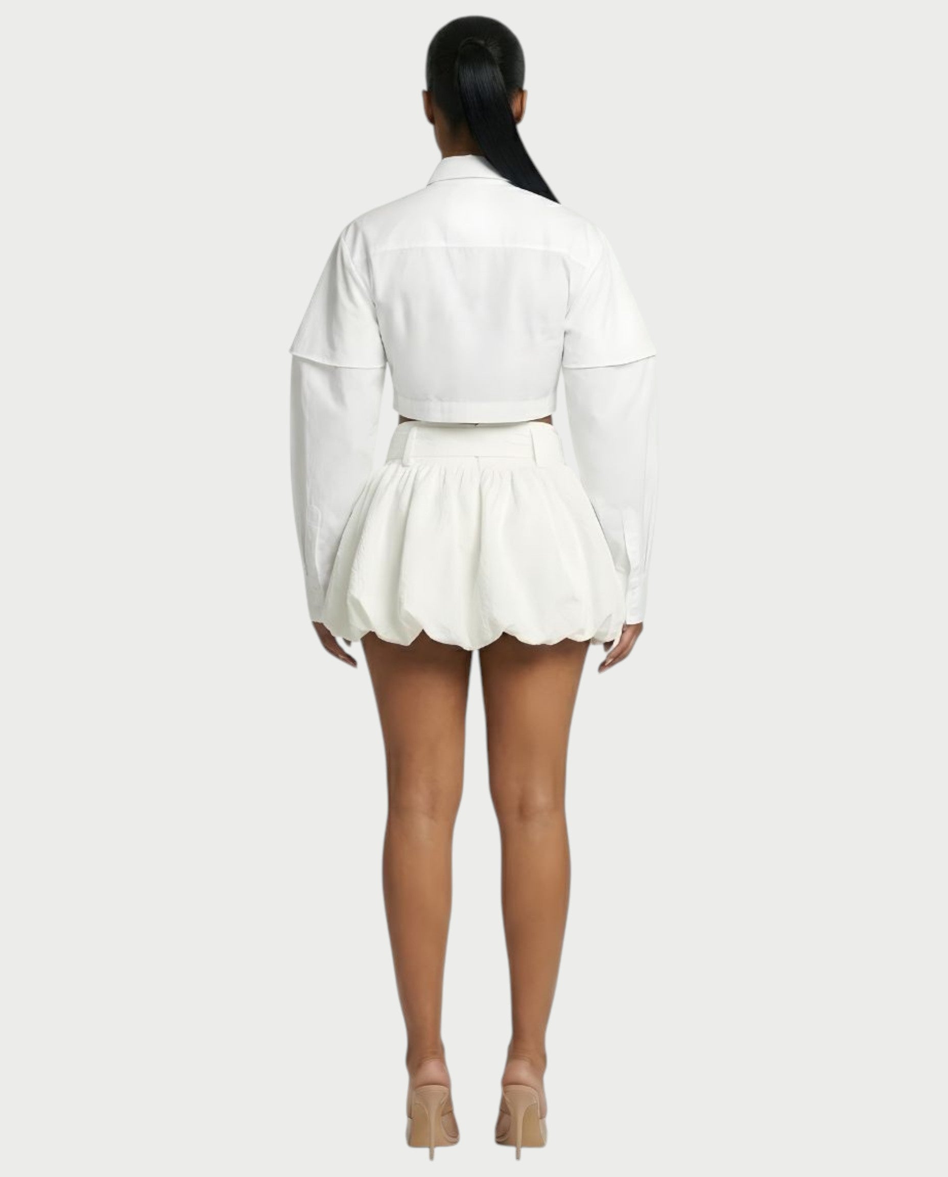 LAFIRNA Belted High-Waist Bubble Hem Mini Skort