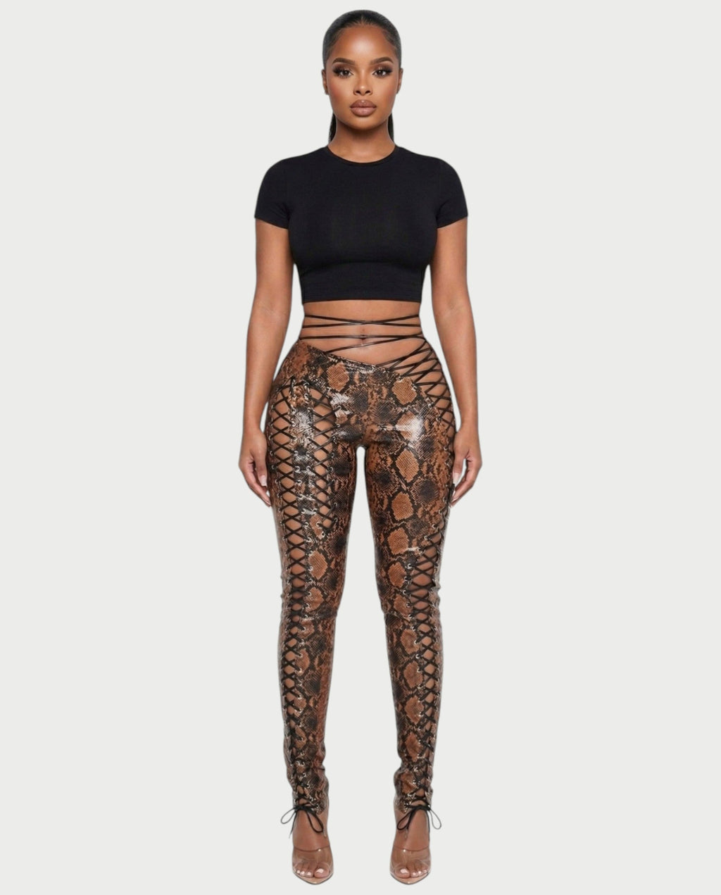 ZELDA Snake Print Lace-Up Cutout Pants