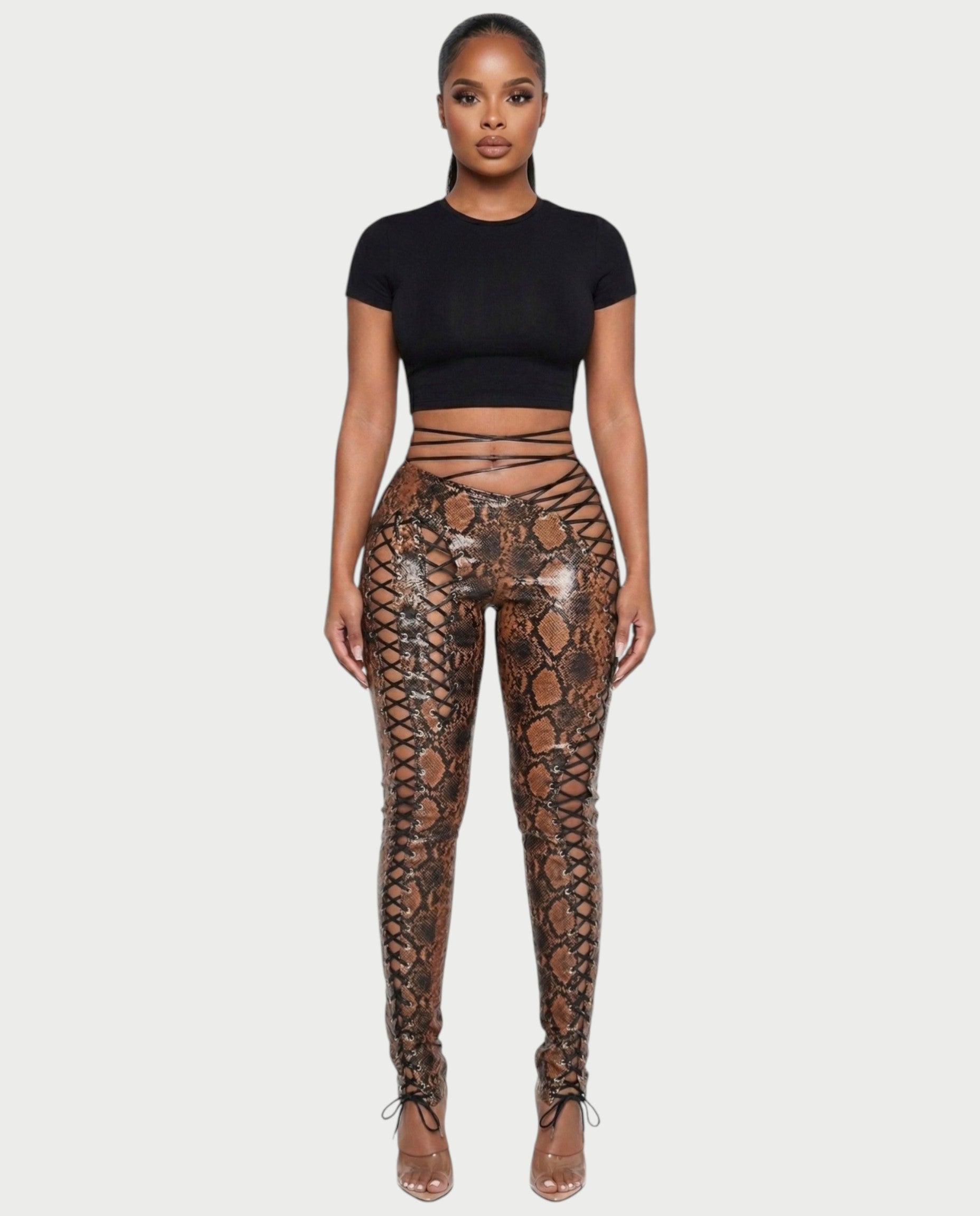 ZELDA Snake Print Lace-Up Cutout Pants