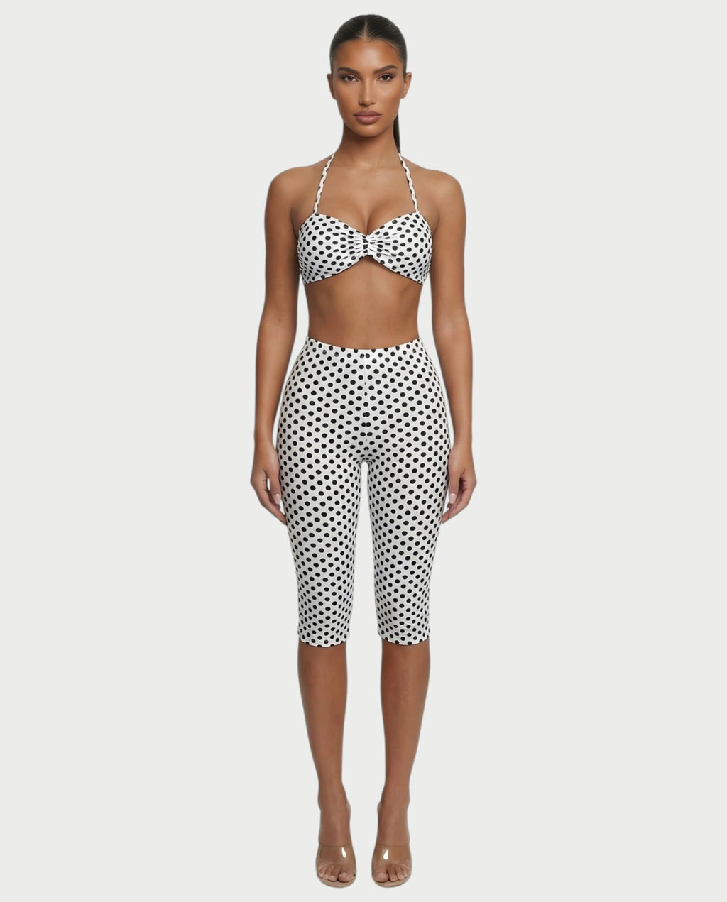 DARYA Polka Dot Bandeau Halter Top & Capri Pants Set