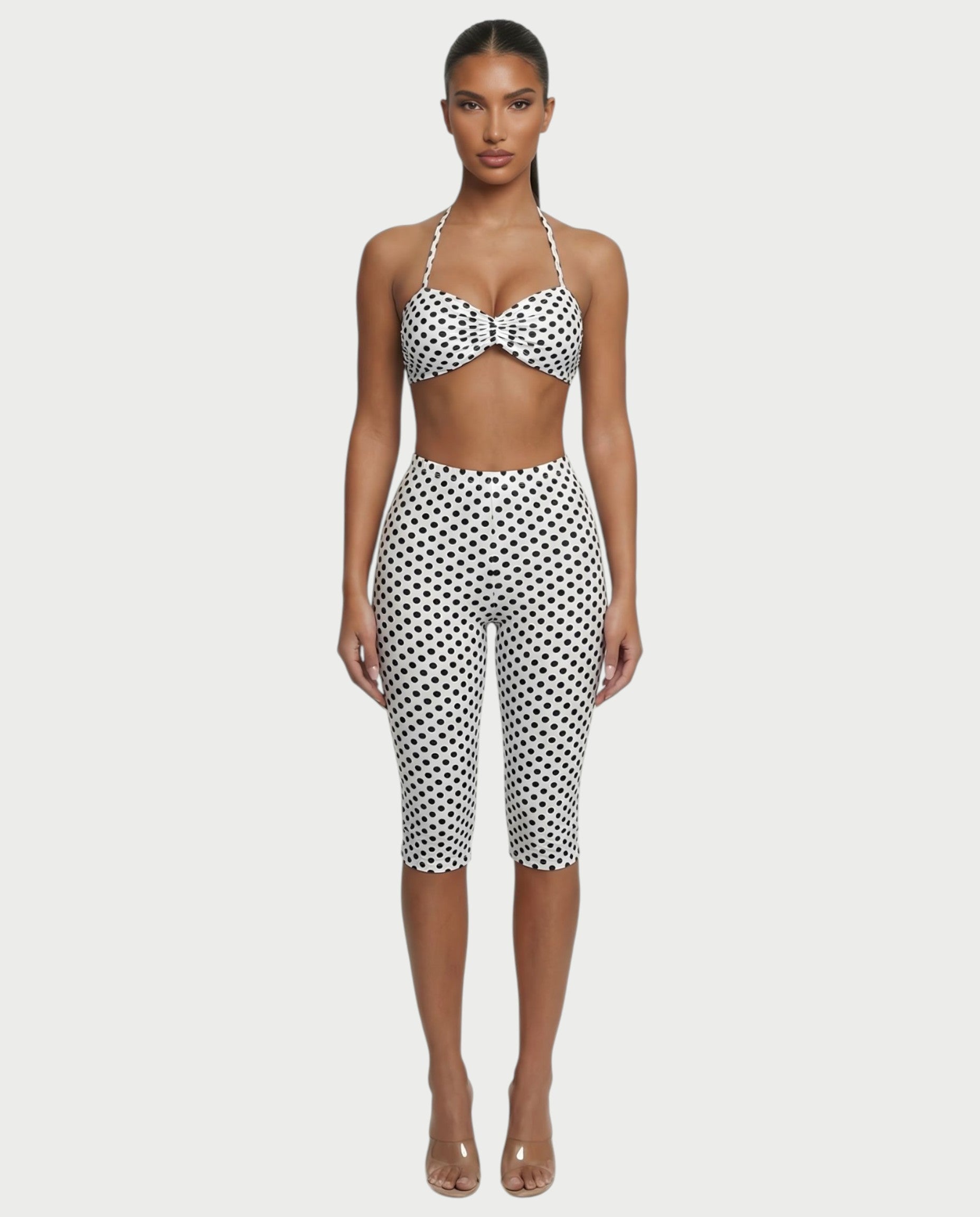 DARYA Polka Dot Bandeau Halter Top & Capri Pants Set