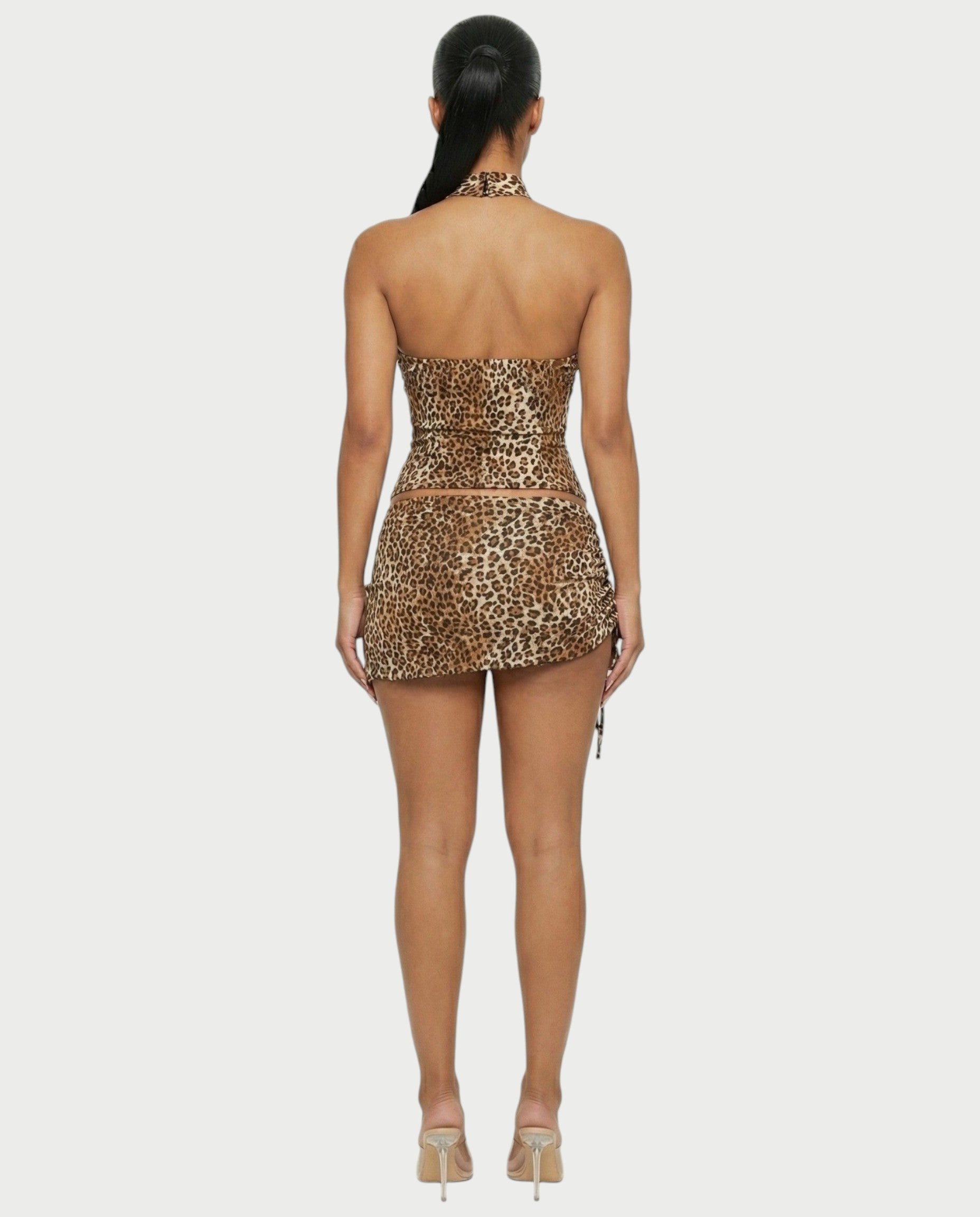 NICKA Leopard Corset Top & Side Tie Mini Skirt Set