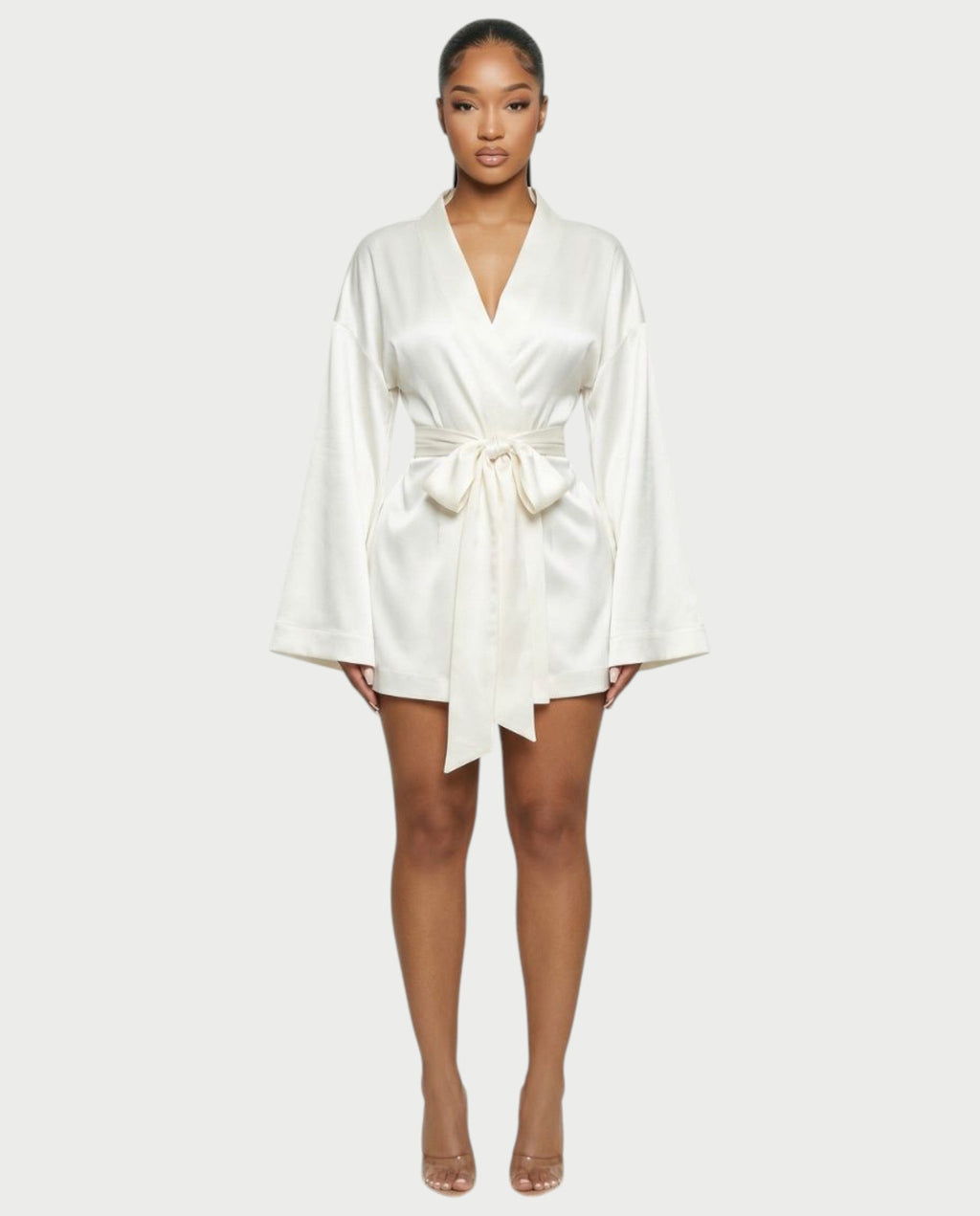 ARISSE Satin Wrap-Tie Mini Dress