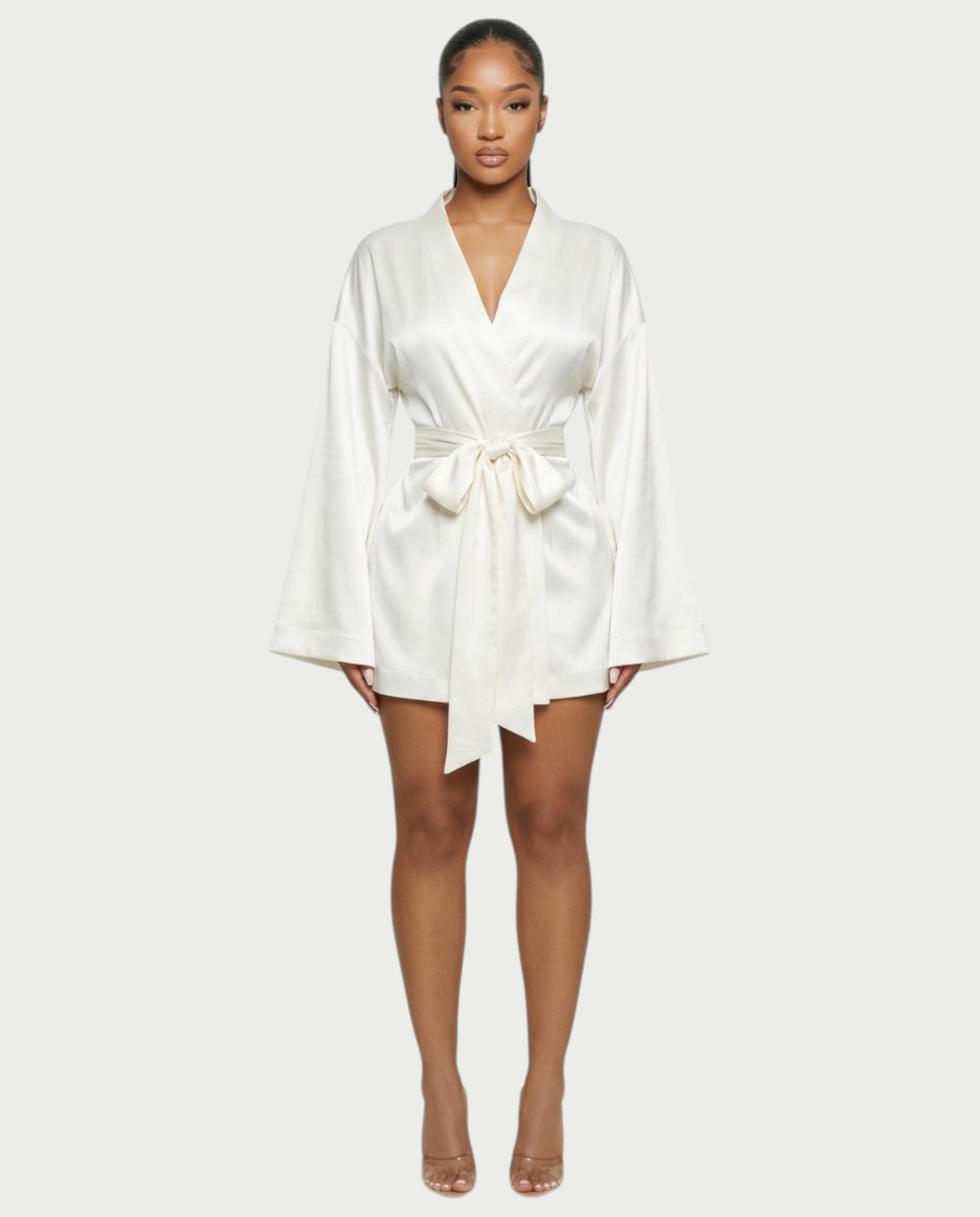 ARISSE Satin Wrap-Tie Mini Dress
