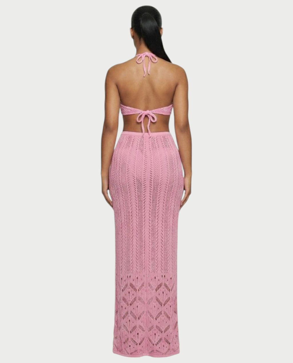 BERYN Crochet Rose Halter Top & Maxi Skirt Set