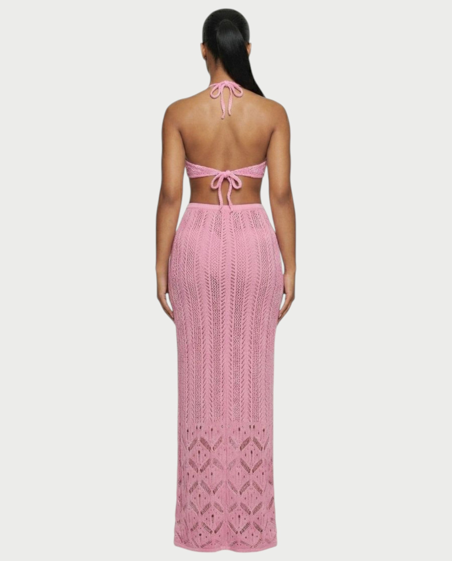 BERYN Crochet Rose Halter Top & Maxi Skirt Set
