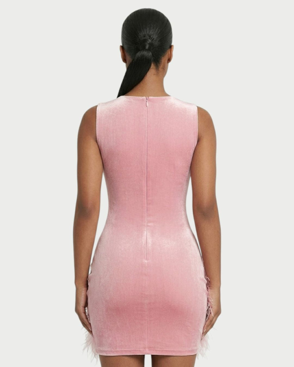 FAVE Rhinestone Feather Trim Mini Dress
