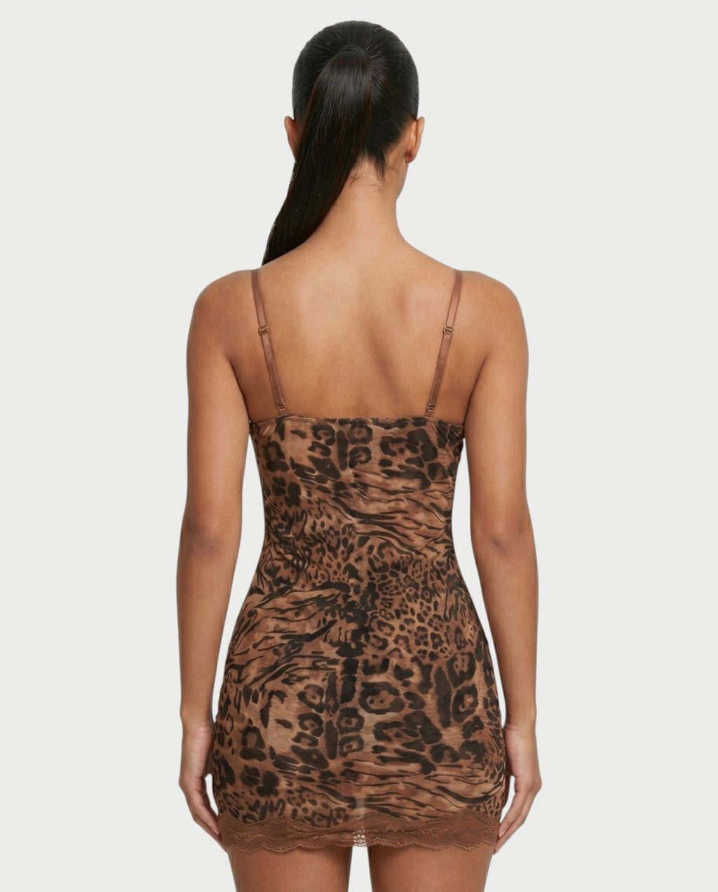 ALEYA Lace Bust Leopard Print Bodycon Mini Dress