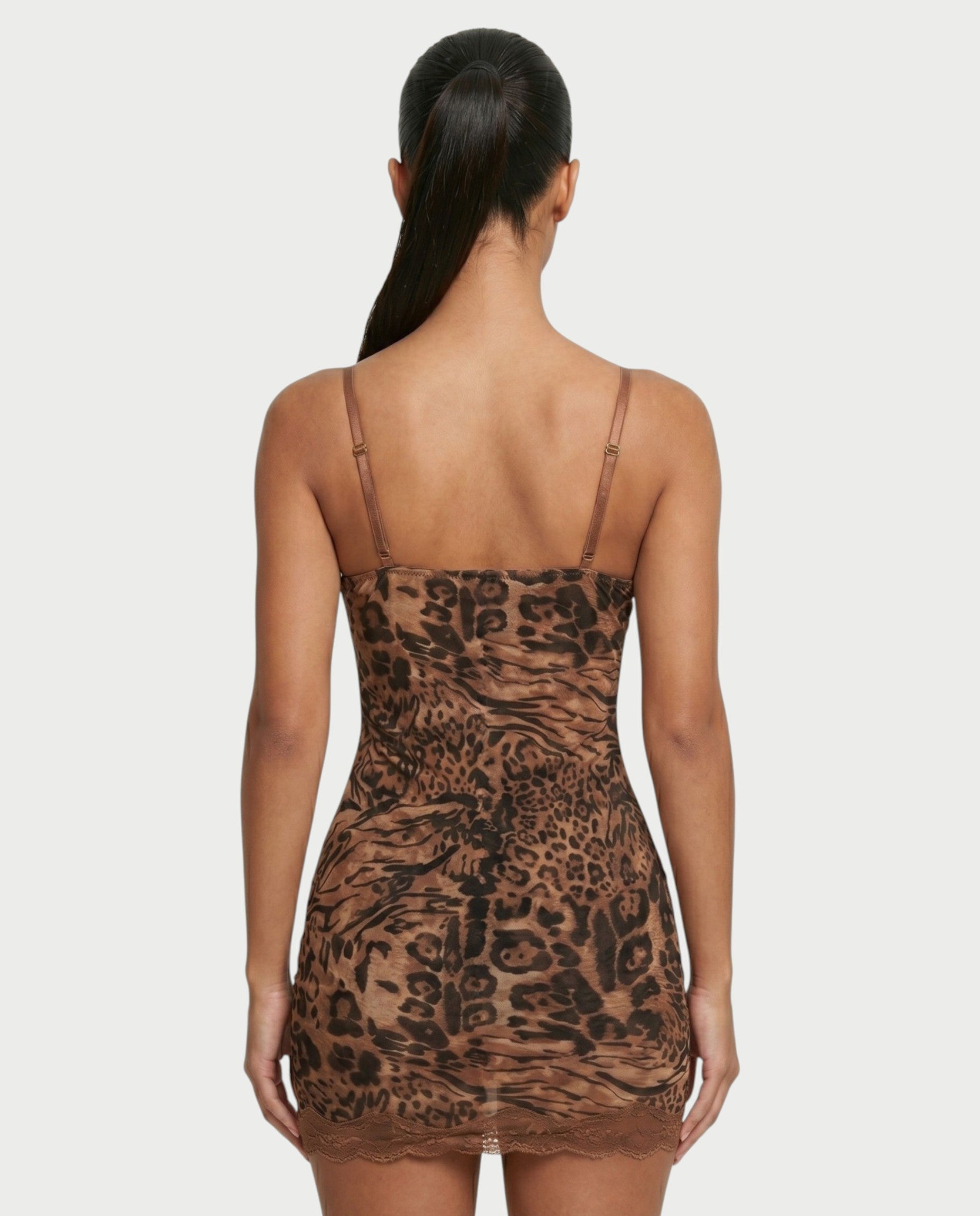 ALEYA Lace Bust Leopard Print Bodycon Mini Dress