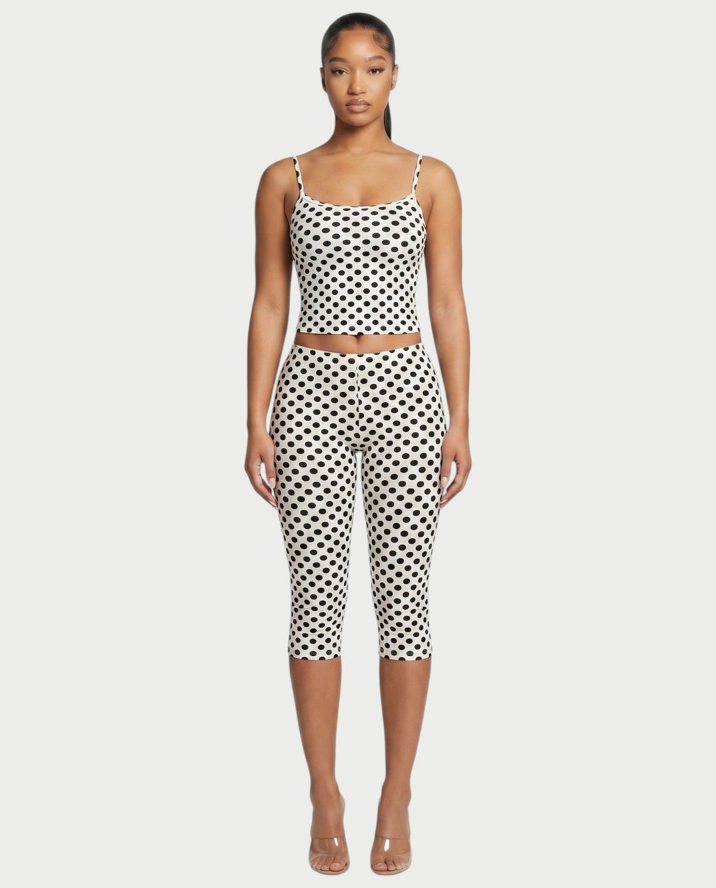 MERINA Polka Dot Crop Top & Capri Pants Set