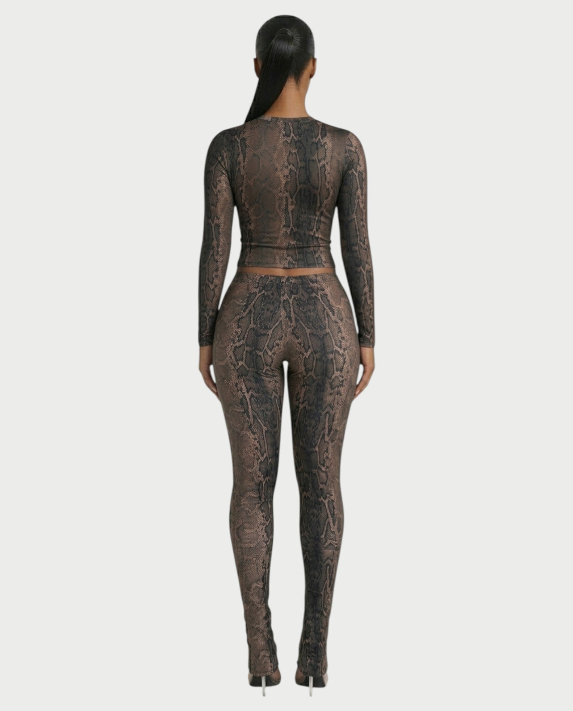 SURIVA Snakeskin Long Sleeve Top & Flared Legging Set