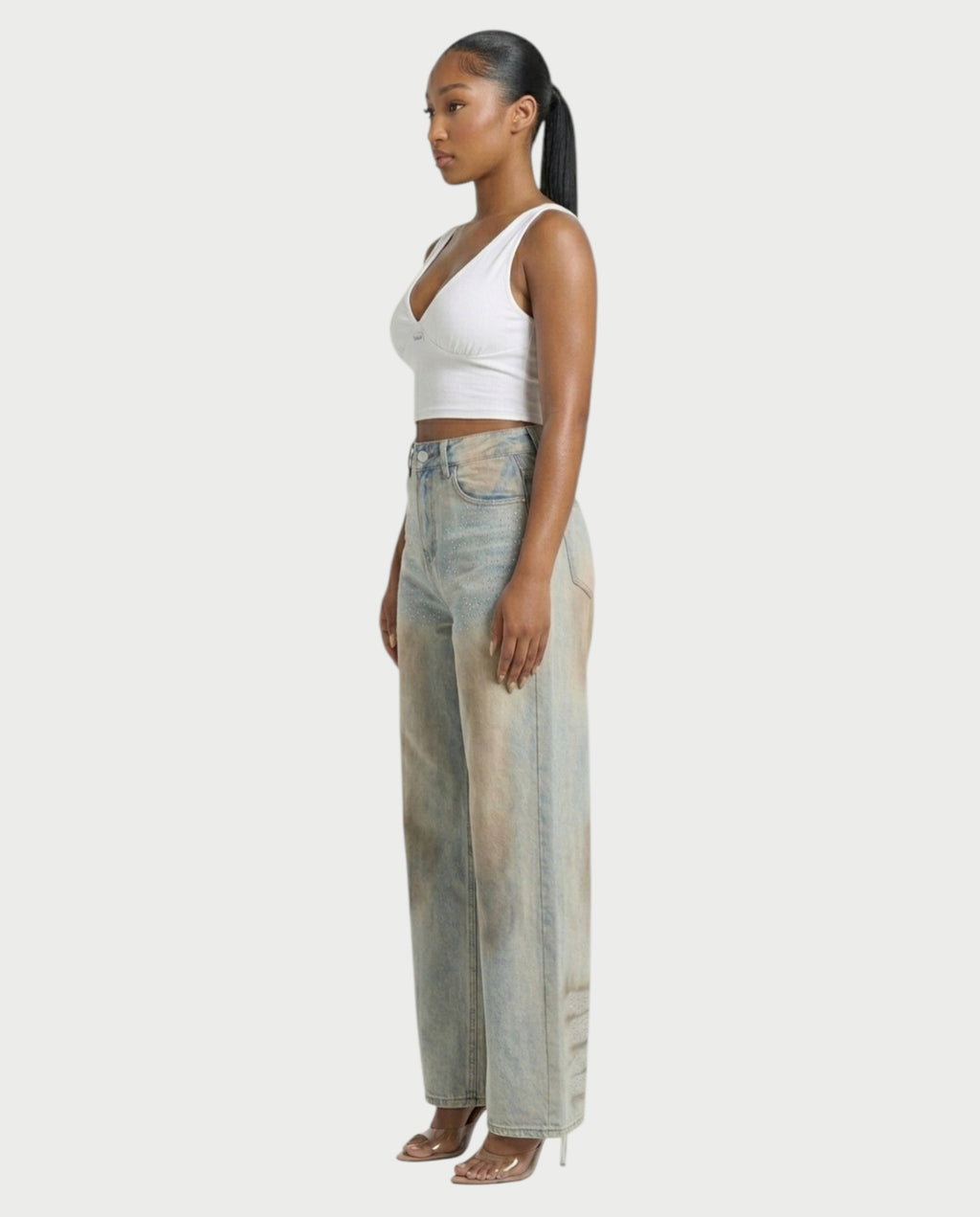 SALIE Deep V-Neck Sleeveless Crop Top