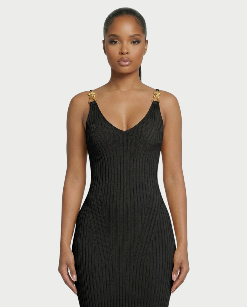 CARYS Ribbed Knit V-Neck Maxi Dress