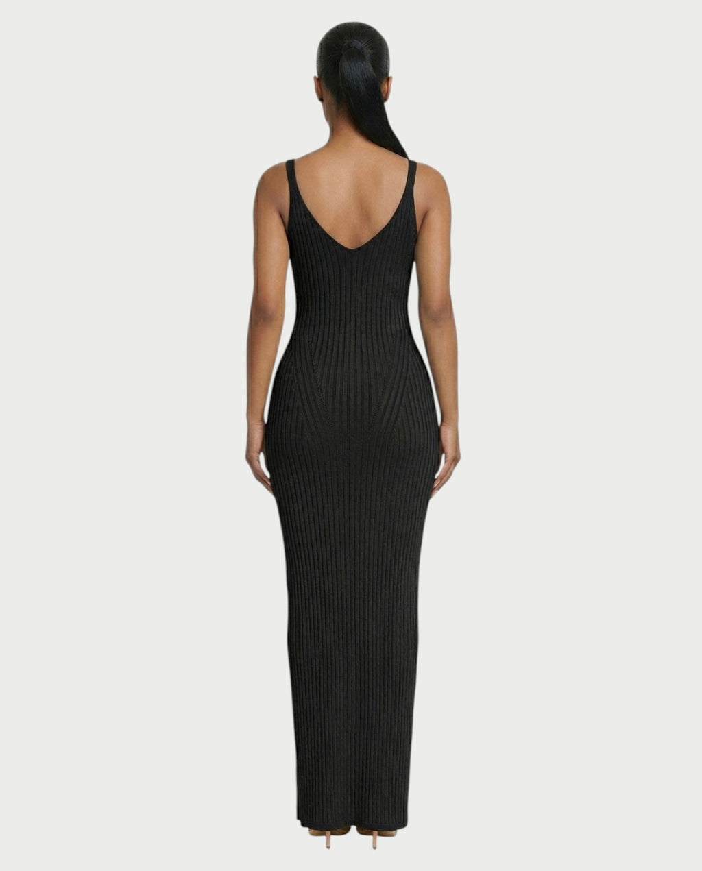 CARYS Ribbed Knit V-Neck Maxi Dress