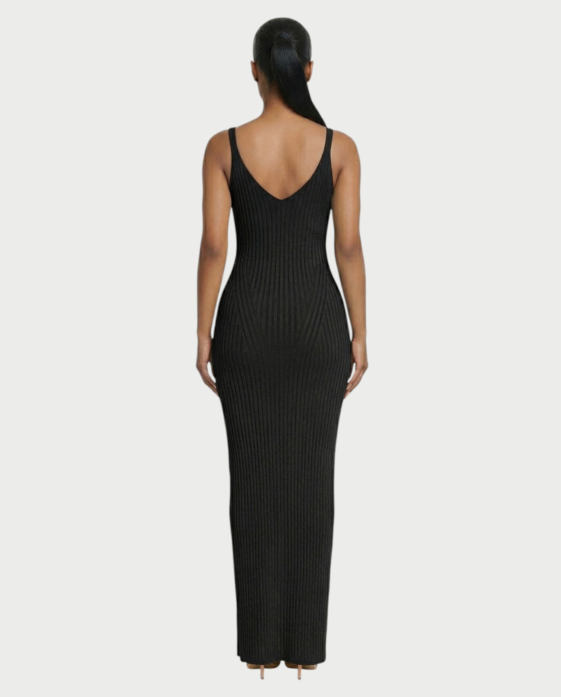 CARYS Ribbed Knit V-Neck Maxi Dress