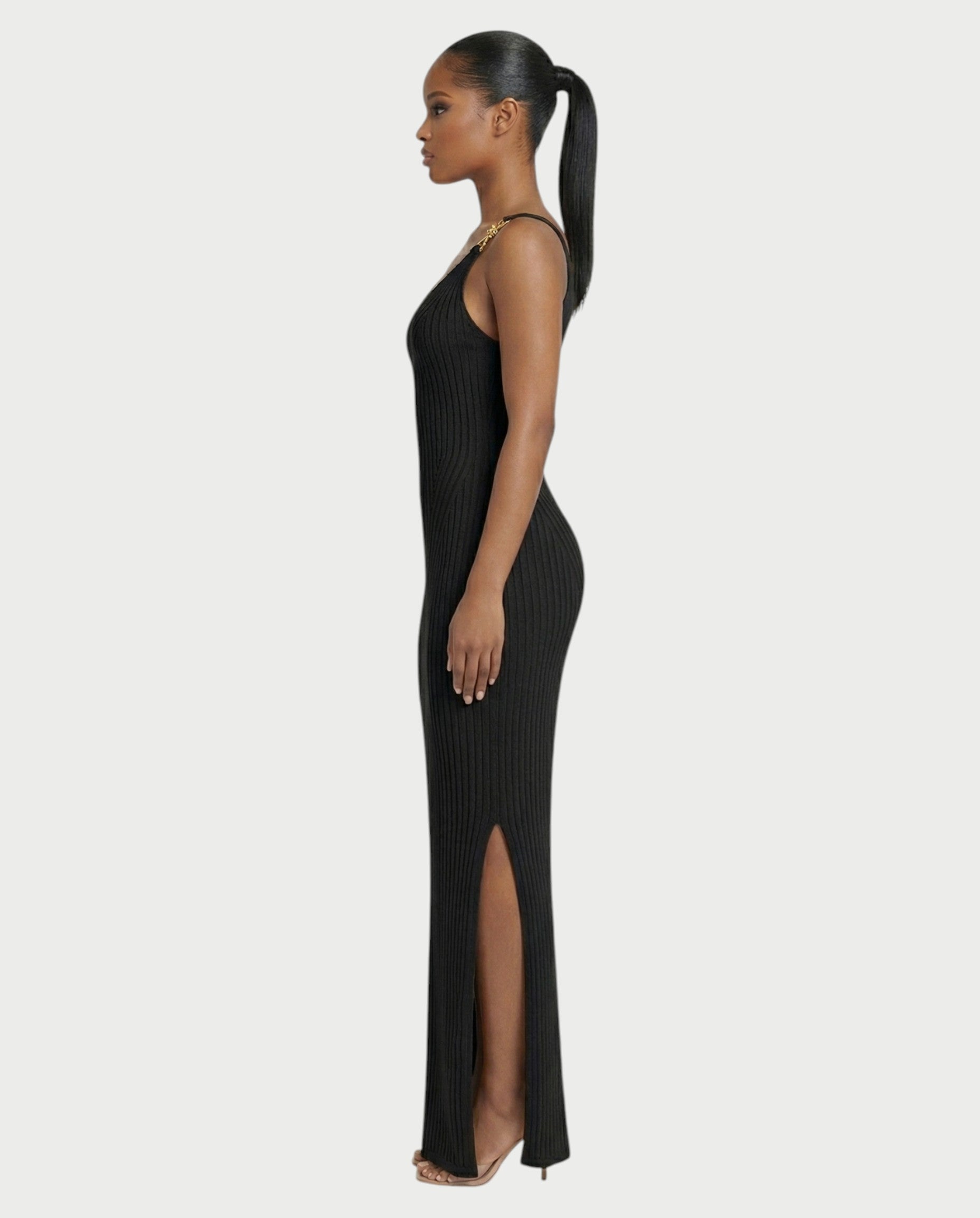 CARYS Ribbed Knit V-Neck Maxi Dress