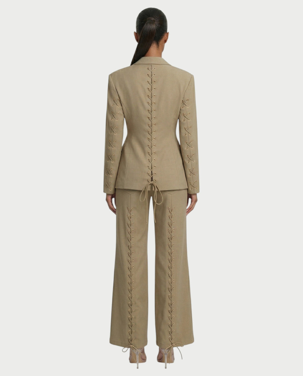 XAVIA Lace-Up Back Blazer & Trouser Set