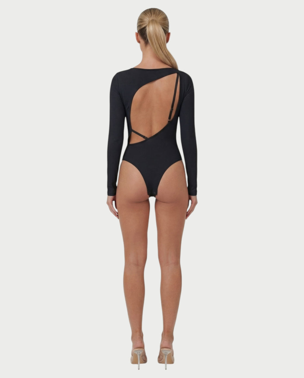 TOVA Open-Back Strap Long Sleeve Padded Bodysuit